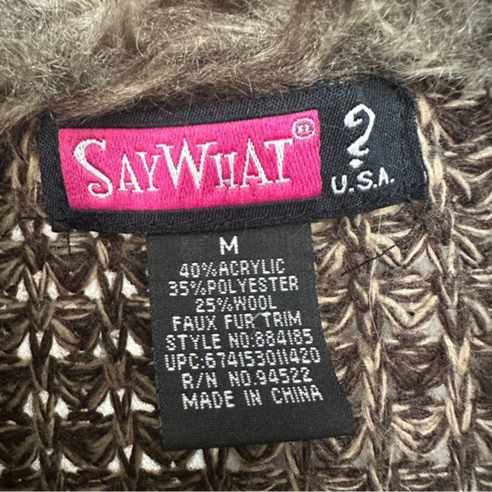 Vintage Say What USA Faux Fur Cardigan Sweater Women Size Medium Y2K Retro - Picture 6 of 11